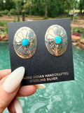 Native Made Sterling Silver and Turquoise Concho Earrings