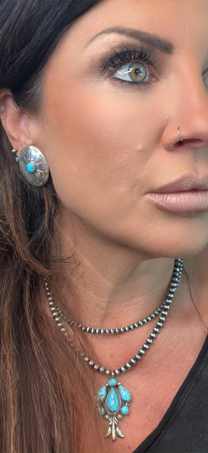 Native Made Sterling Silver and Turquoise Concho Earrings