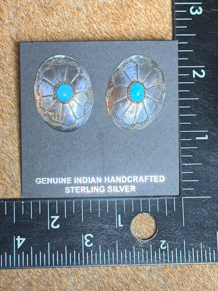 Native Made Sterling Silver and Turquoise Concho Earrings