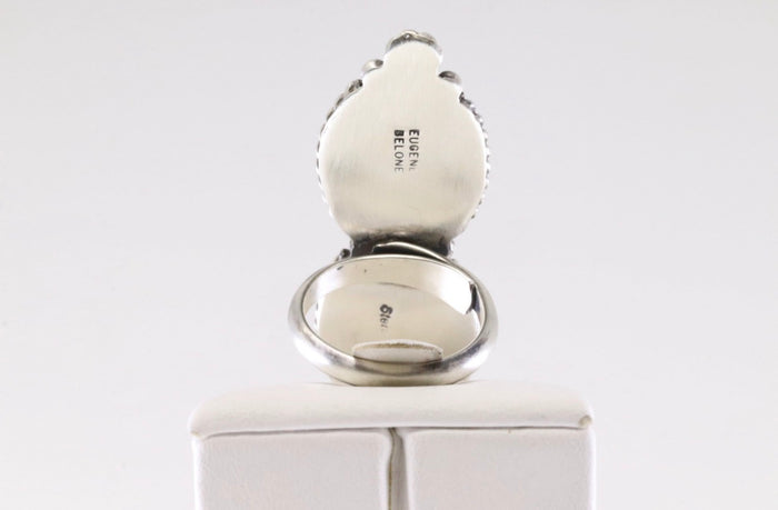 Native Made Sterling Silver Black Onyx Adjustable Ring By Eugene Belone.