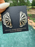 Native Made Sterling Silver Concho Crescent Stud Earrings by Tahe