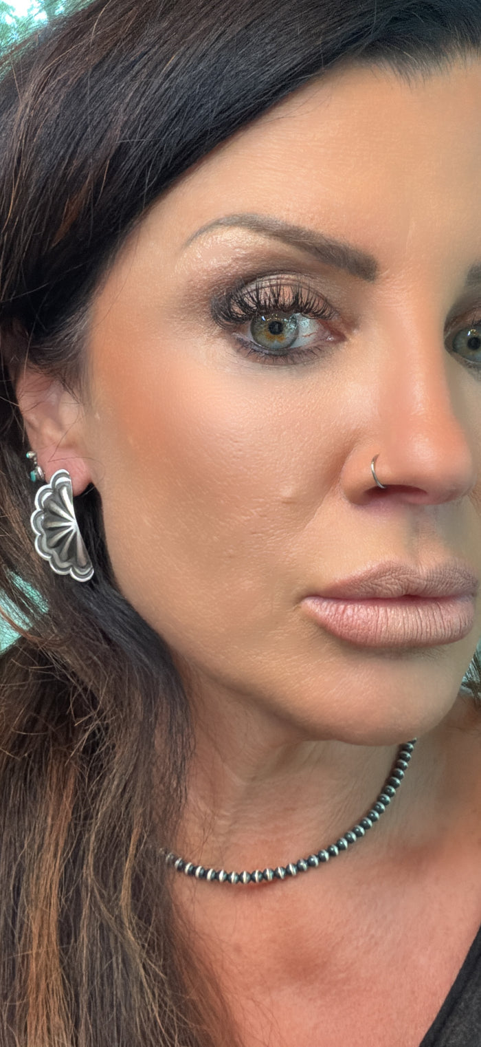 Native Made Sterling Silver Concho Crescent Stud Earrings by Tahe