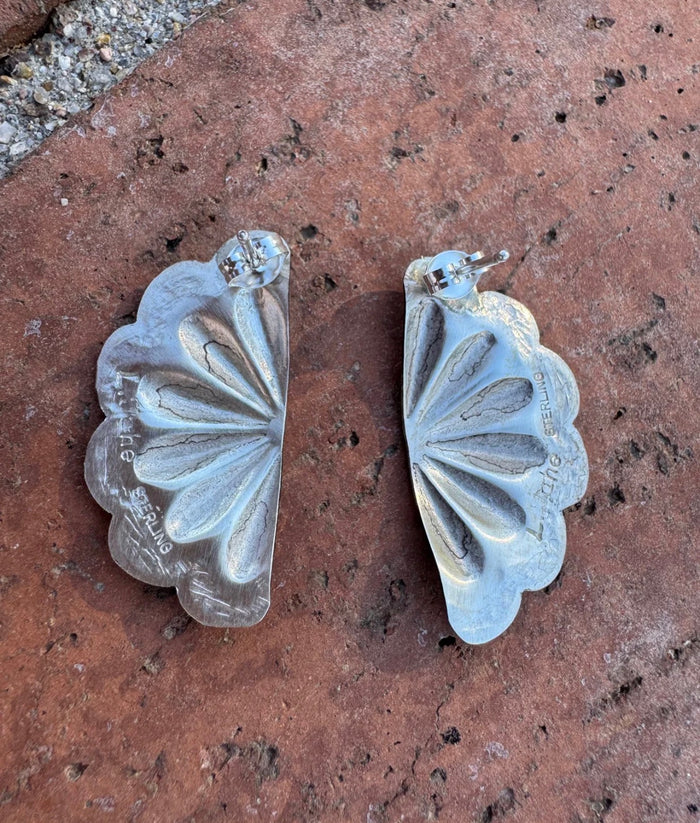 Native Made Sterling Silver Concho Crescent Stud Earrings by Tahe