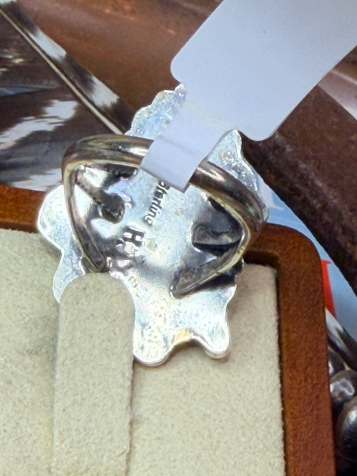Native Made Sterling Silver Floral and Eagle Ring By Harry B.Yazzie