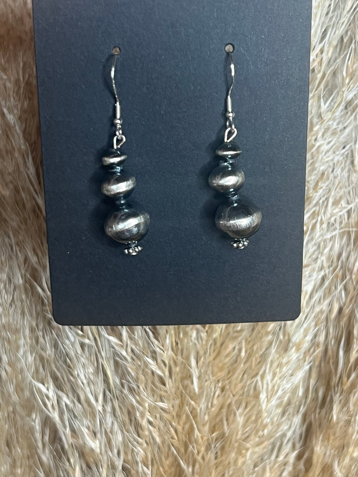 Native Made Sterling Silver Pearl Dangle Earrings by Treva Jim