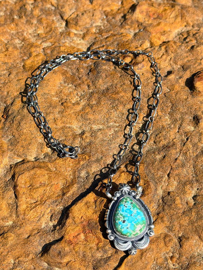 Native Made Sterling Silver Sonoran Gold Necklace By Daniel Benally. From R.B Company