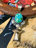 Native Made Sterling Silver & Sonoran
Mountain Turquoise Blossom Pendant by Juanita Long