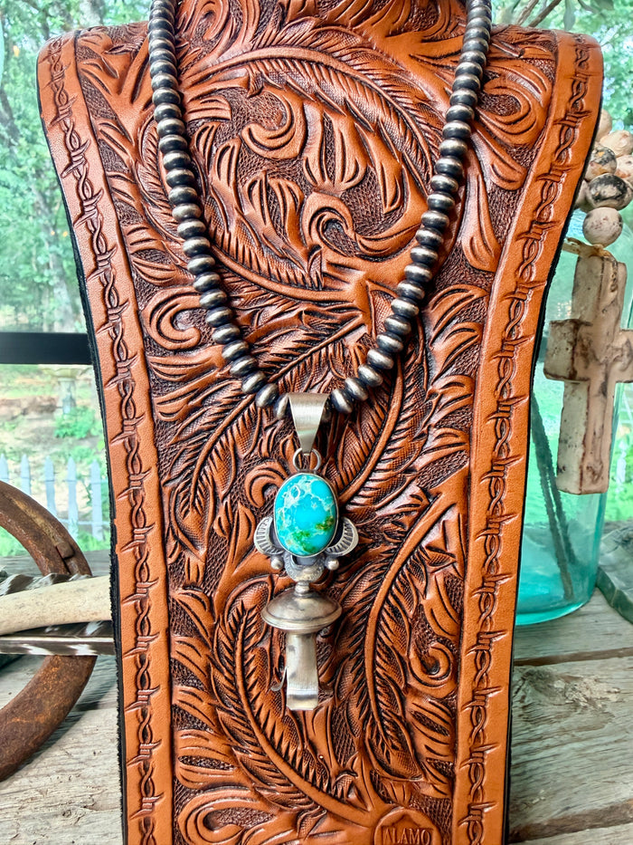 Native Made Sterling Silver & Sonoran
Mountain Turquoise Blossom Pendant by Juanita Long