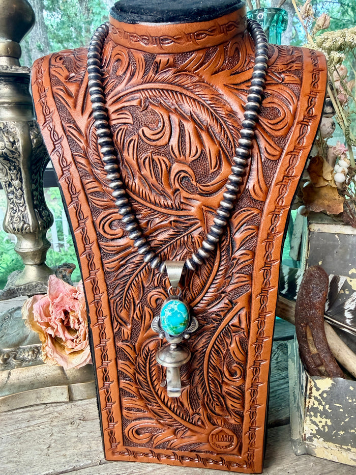 Native Made Sterling Silver & Sonoran
Mountain Turquoise Blossom Pendant by Juanita Long