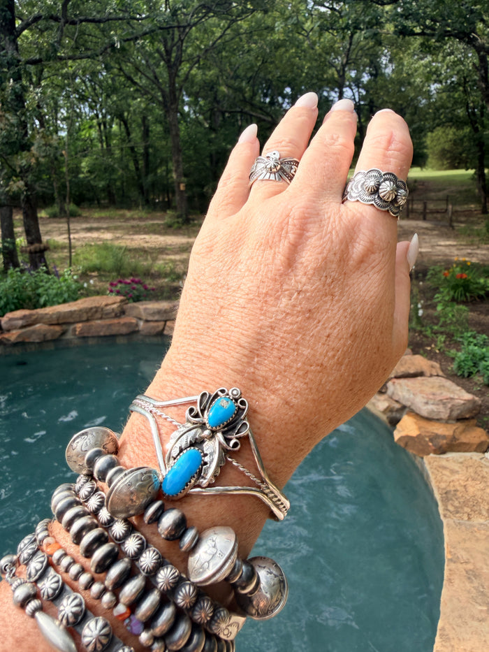 Native Made Sterling Silver Turquoise Bracelet Cuff By Harry B. Yazzie