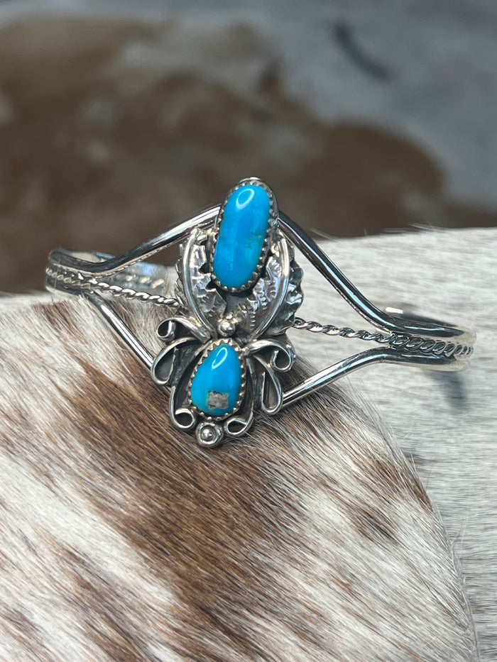 Native Made Sterling Silver Turquoise Bracelet Cuff By Harry B. Yazzie