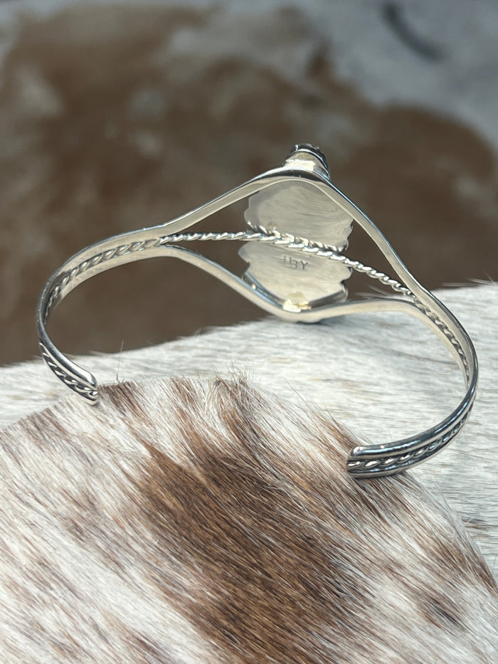 Native Made Sterling Silver Turquoise Bracelet Cuff By Harry B. Yazzie