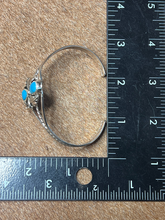 Native Made Sterling Silver Turquoise Bracelet Cuff By Harry B. Yazzie
