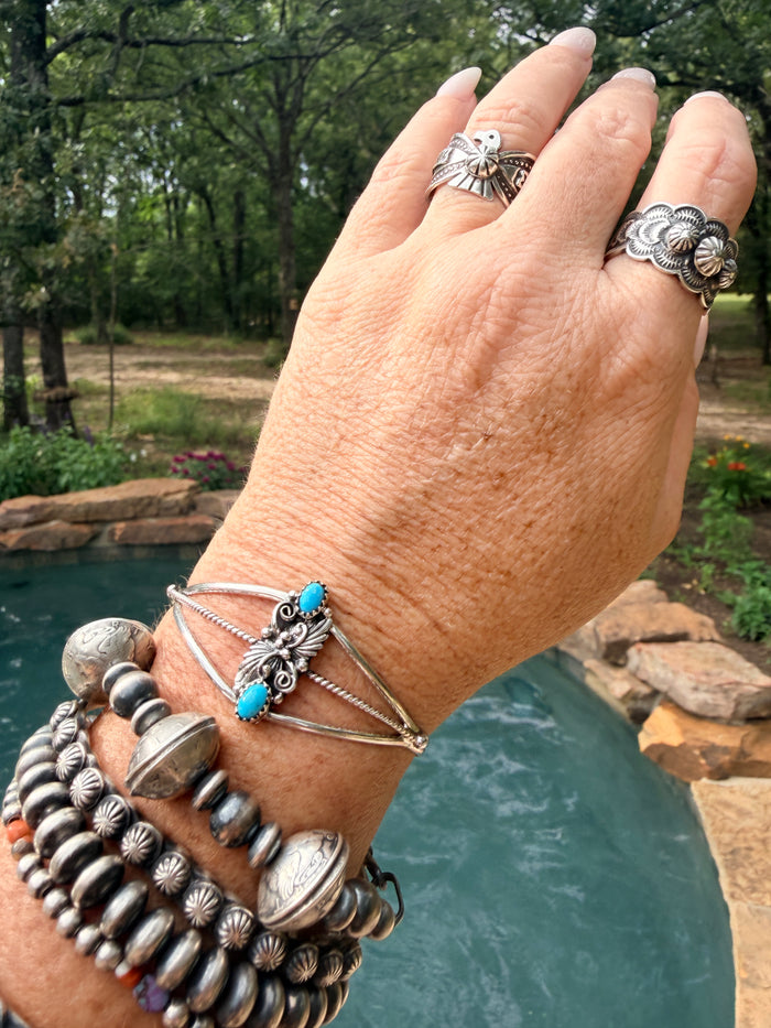 Native Made Sterling Silver Turquoise Cuff for small wrists