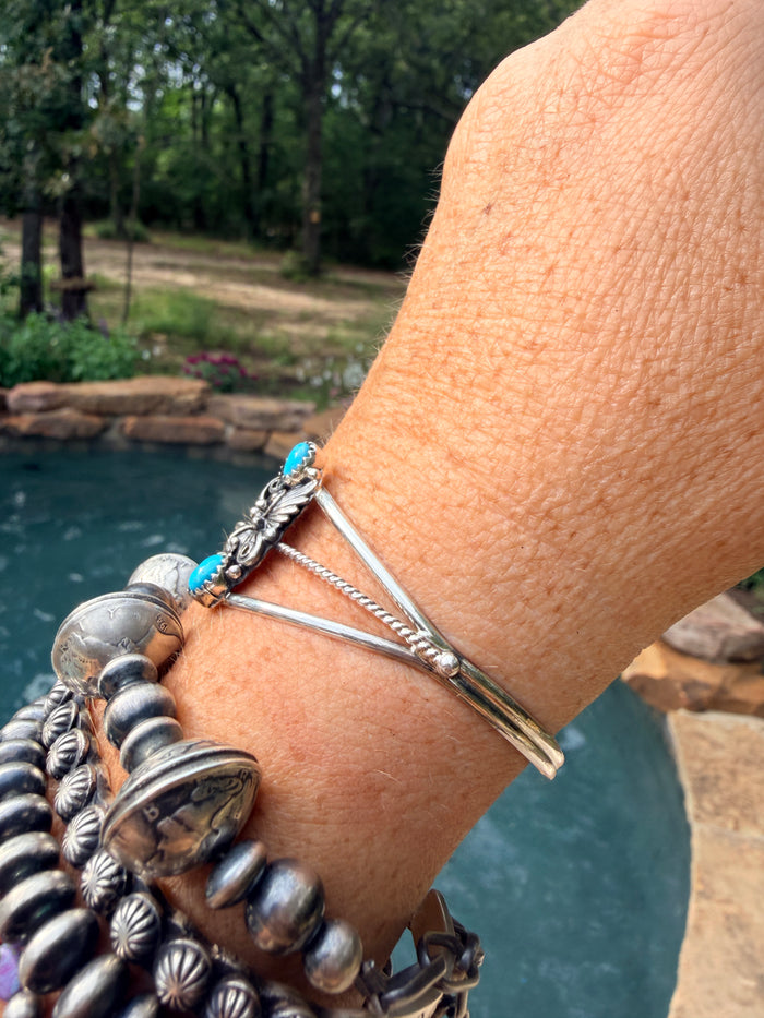 Native Made Sterling Silver Turquoise Cuff for small wrists