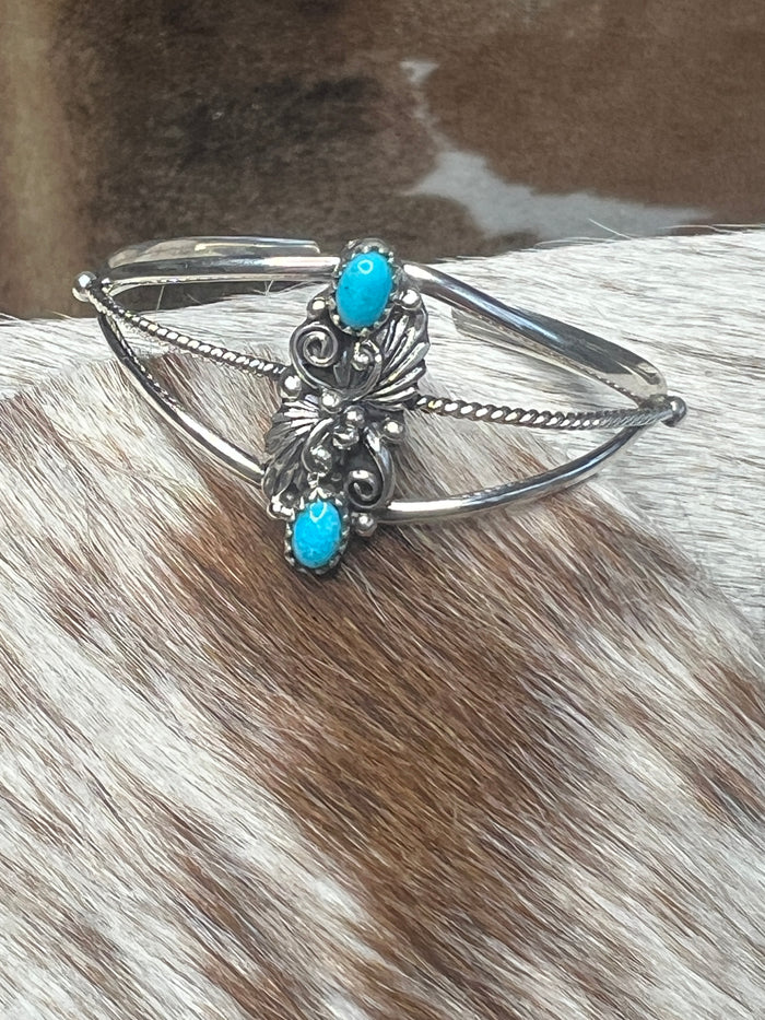 Native Made Sterling Silver Turquoise Cuff for small wrists