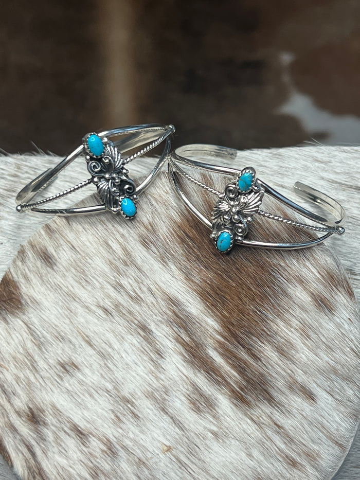 Native Made Sterling Silver Turquoise Cuff for small wrists