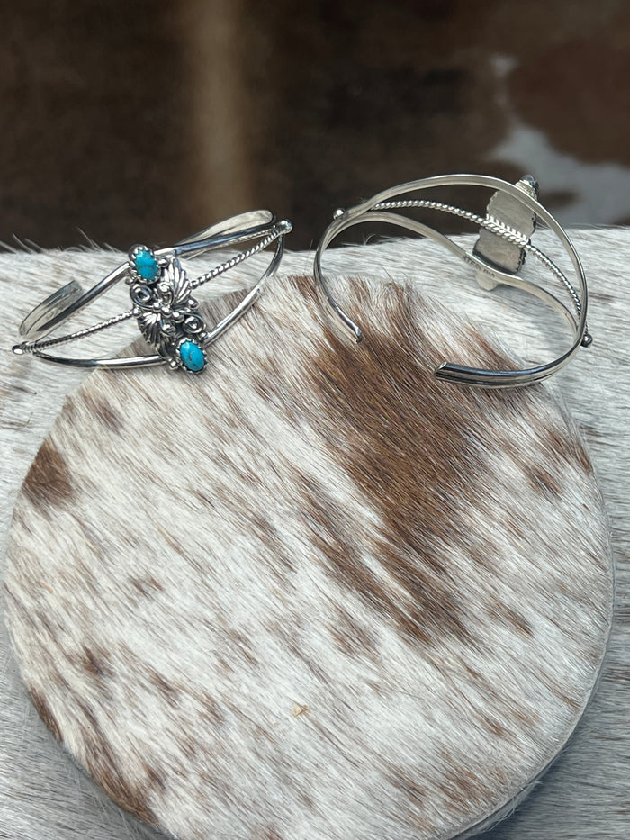 Native Made Sterling Silver Turquoise Cuff for small wrists
