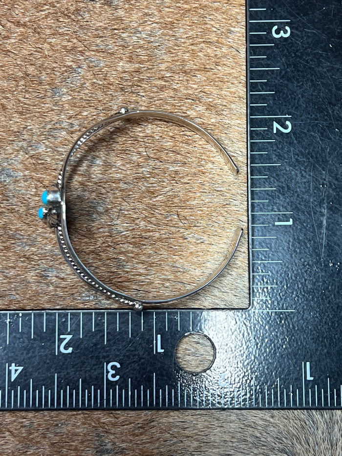 Native Made Sterling Silver Turquoise Cuff for small wrists