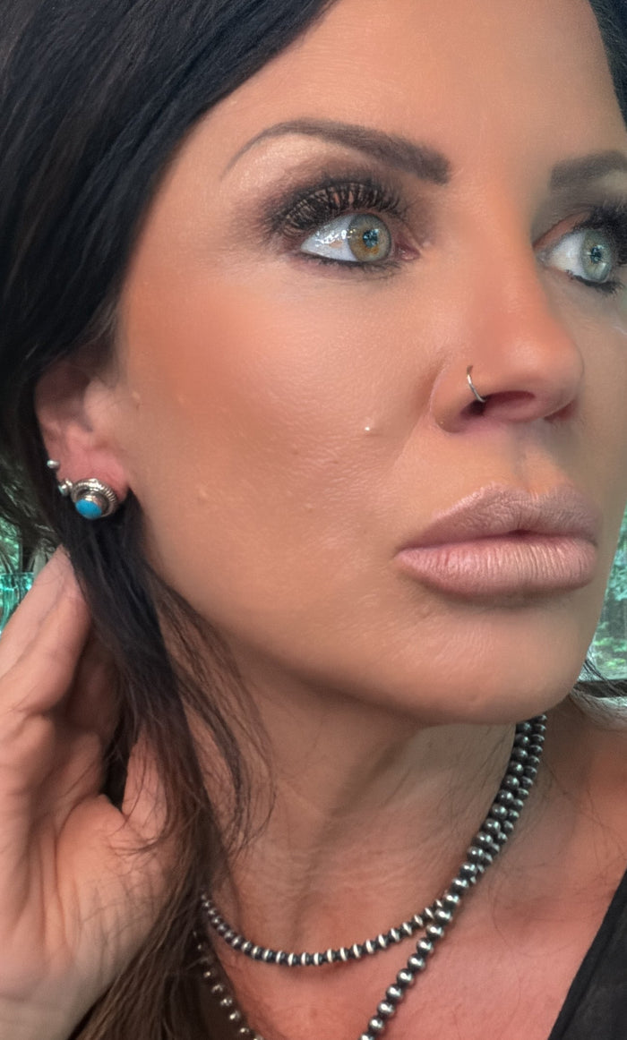 Native Made Sterling Silver Turquoise Post Earring's By Sharon Clark.