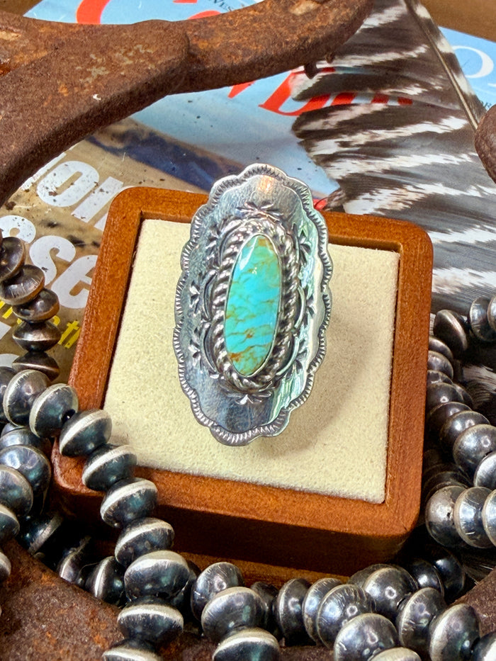Native Made Sterling Silver Turquoise Ring by Charlene Yazzie, Size 6