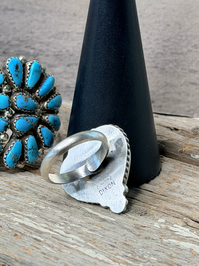 Native Made Stunning Adjustable Turquoise Heart Ring By Johnny Dixon