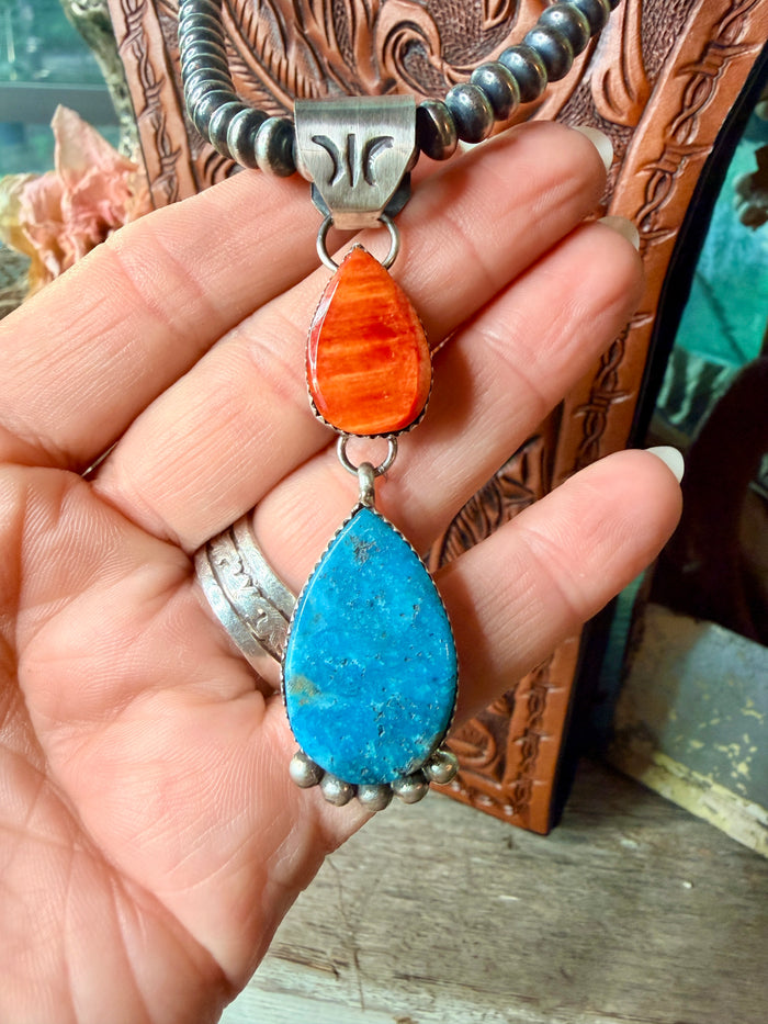 Native Made Stunning Spiny Oyster and Turquoise Pendant by Selena Warner