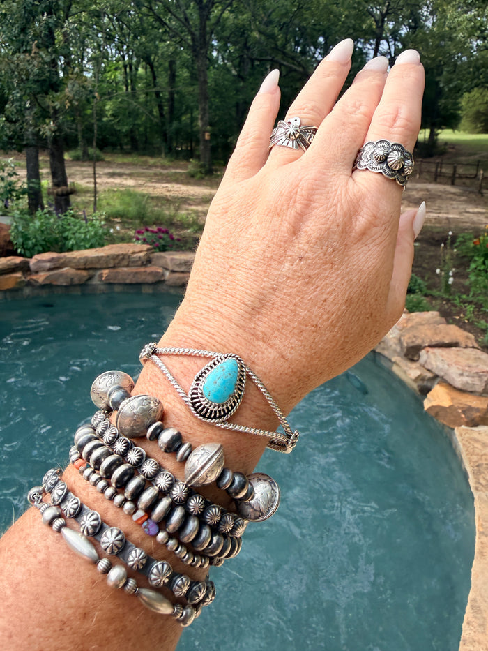 Native Made Teardrop Turquoise Cuff with Rope Design