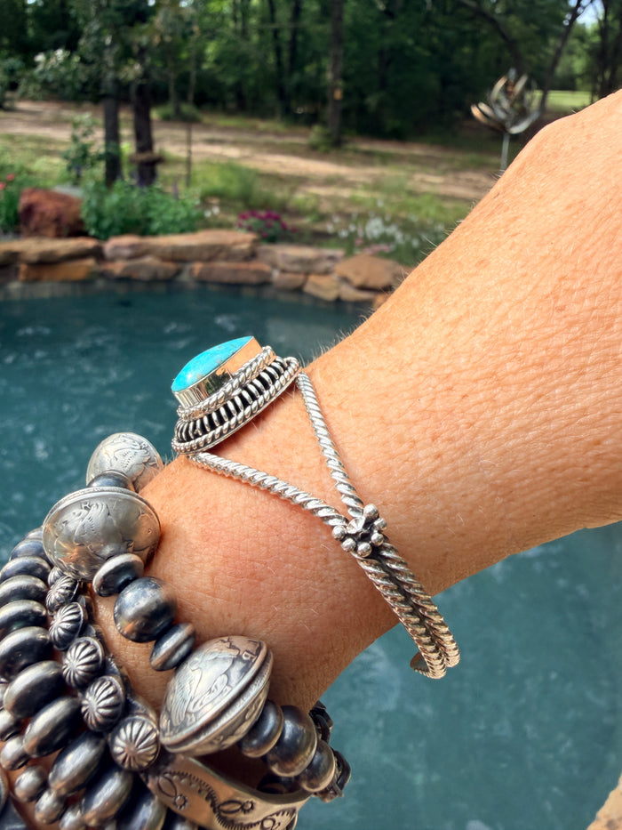 Native Made Teardrop Turquoise Cuff with Rope Design