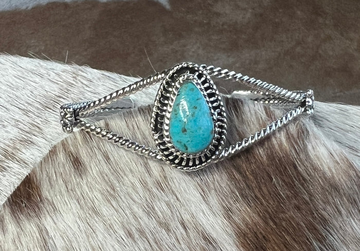 Native Made Teardrop Turquoise Cuff with Rope Design