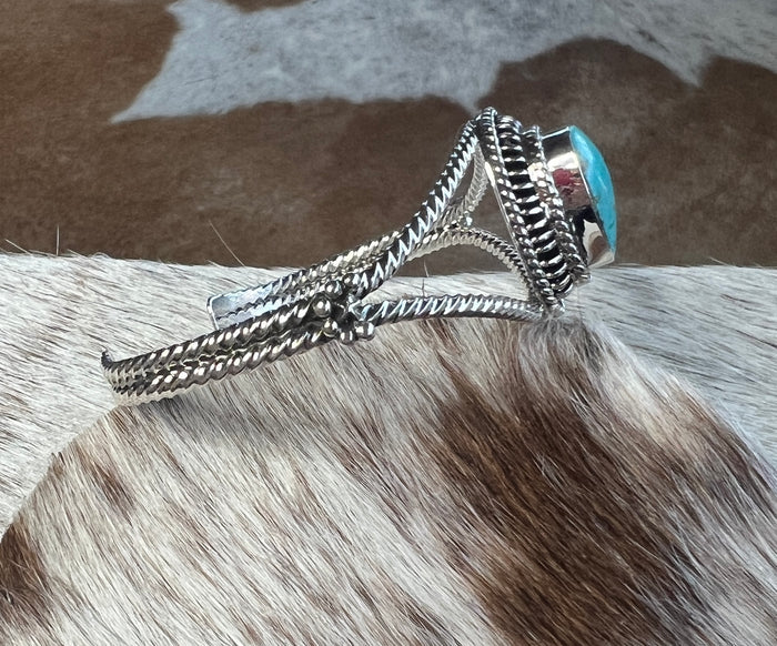 Native Made Teardrop Turquoise Cuff with Rope Design