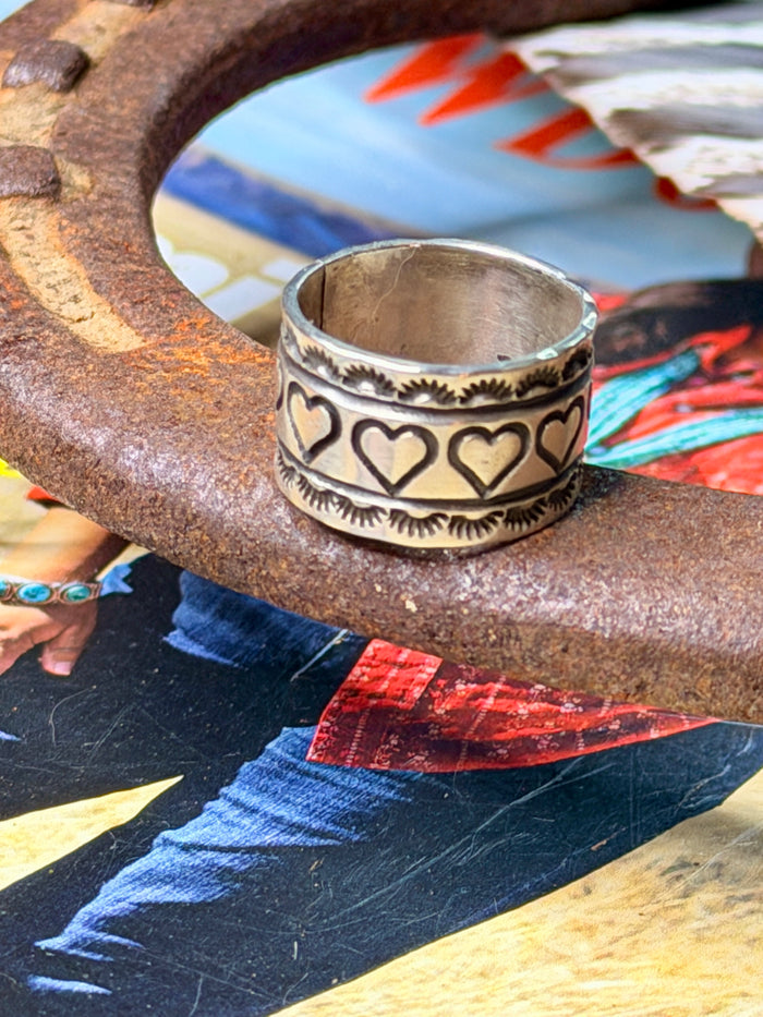 Native Made Thick Heart Band Ring by Adrienne Reeves Long size 6.5