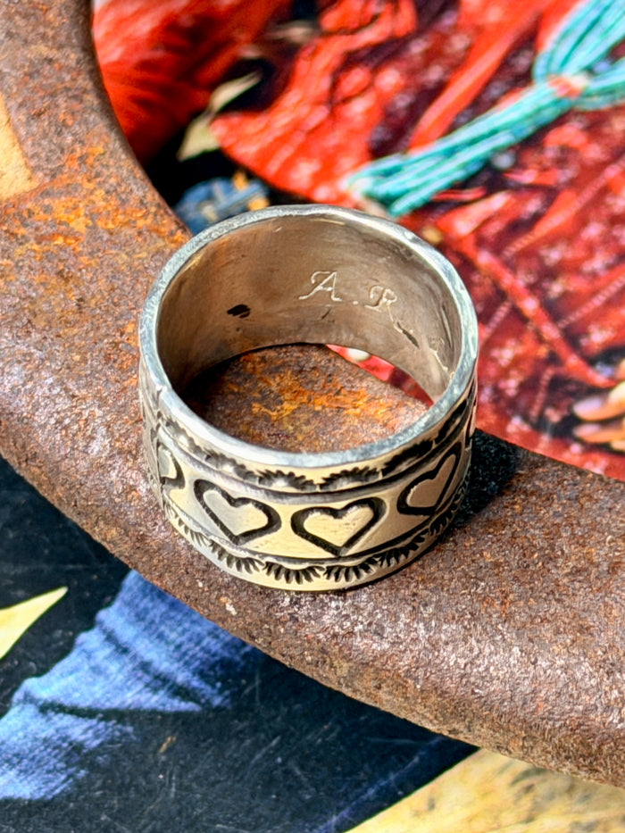 Native Made Thick Heart Band Ring by Adrienne Reeves Long size 6.5