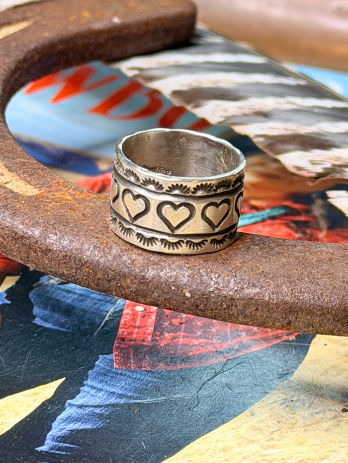 Native Made Thick Heart Band Ring by Adrienne Reeves Long size 6.5