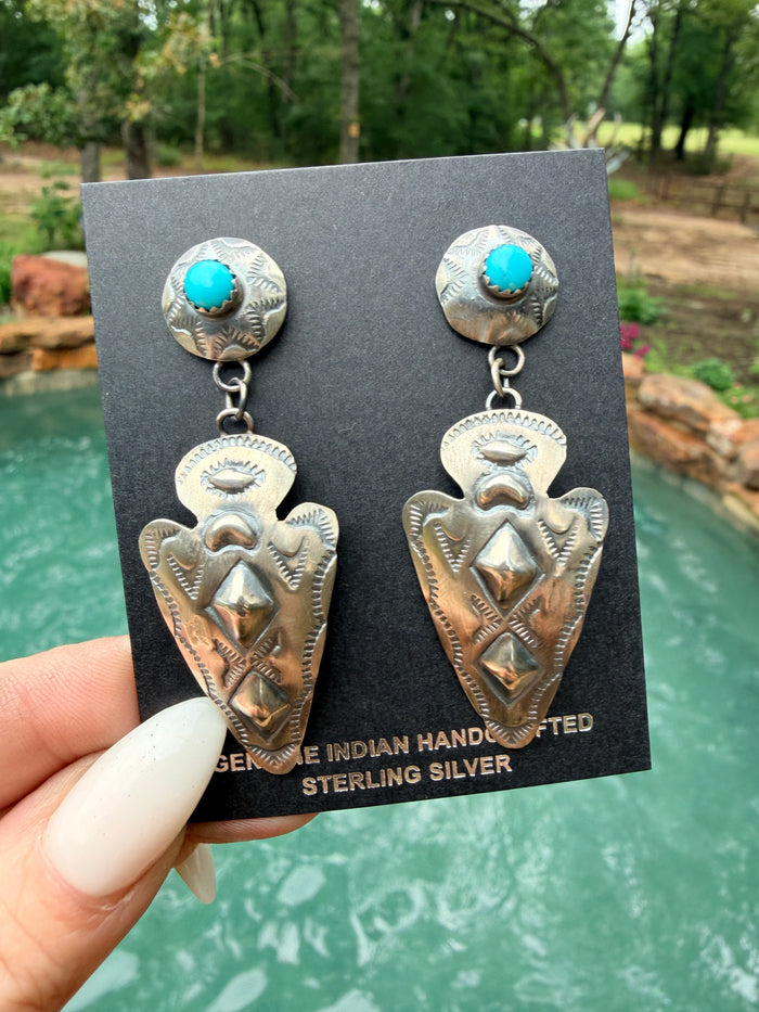 Native Made Tim Yazzie Arrowhead and Turquoise Earrings