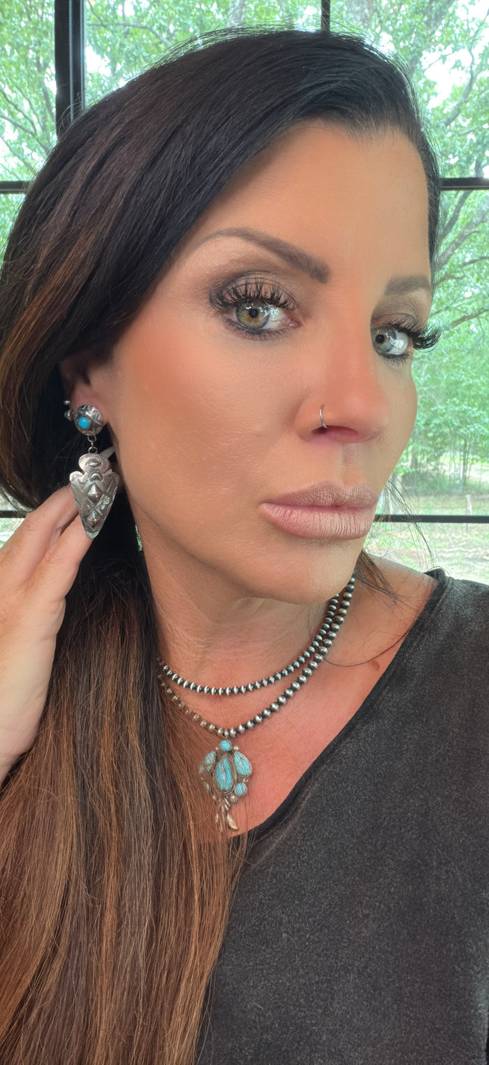 Native Made Tim Yazzie Arrowhead and Turquoise Earrings