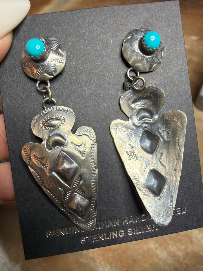 Native Made Tim Yazzie Arrowhead and Turquoise Earrings