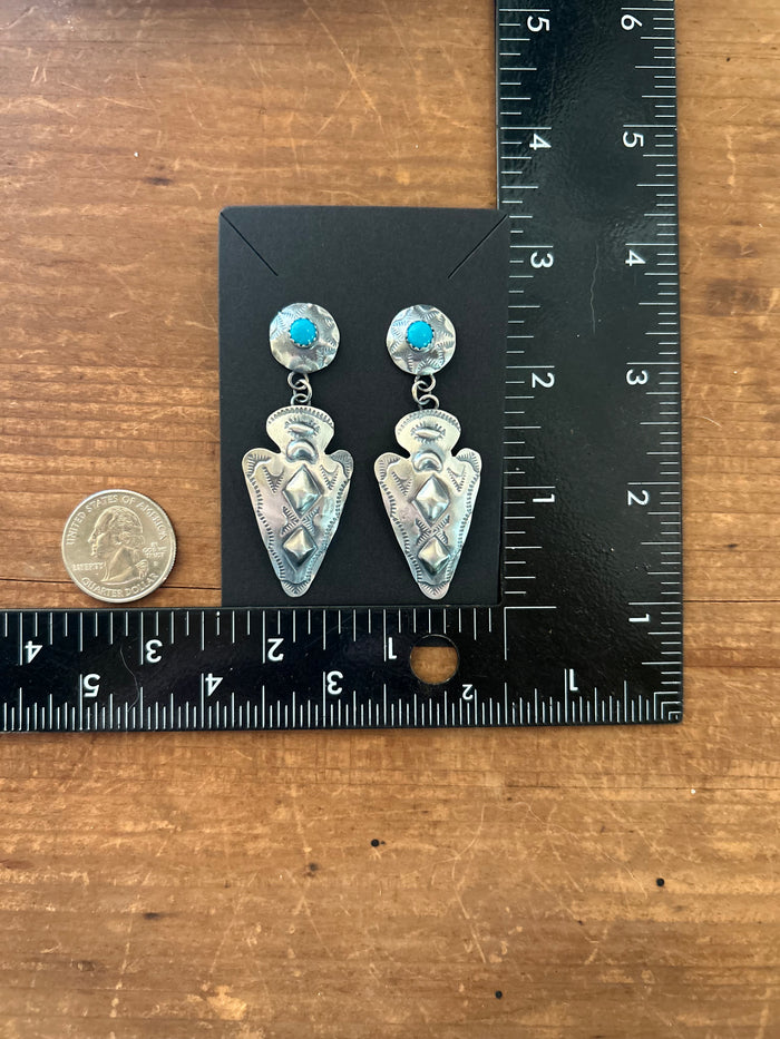 Native Made Tim Yazzie Arrowhead and Turquoise Earrings