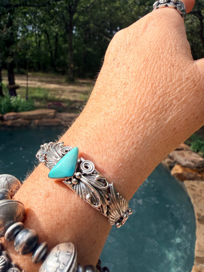 Native Made Turquoise and Floral Cuff