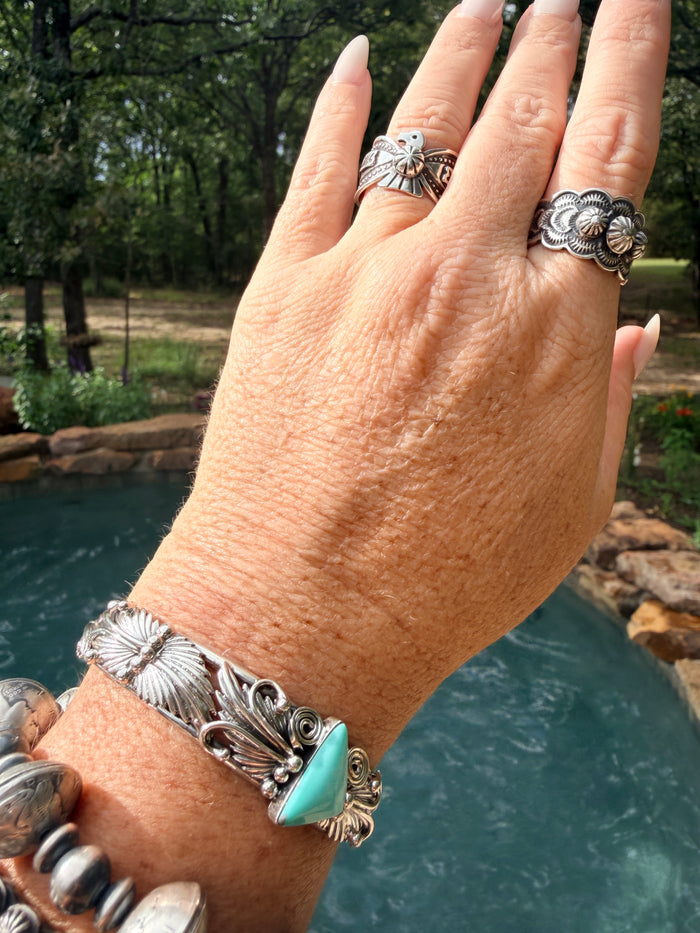 Native Made Turquoise and Floral Cuff