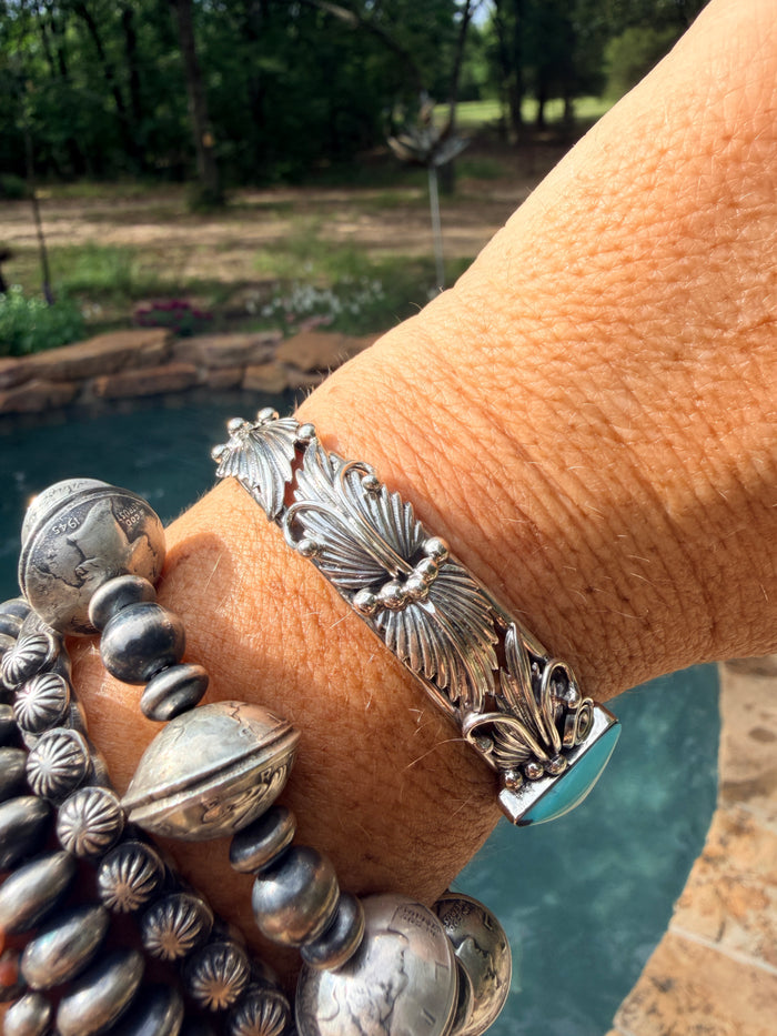 Native Made Turquoise and Floral Cuff