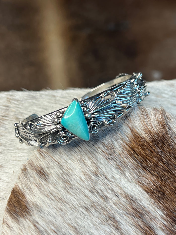 Native Made Turquoise and Floral Cuff