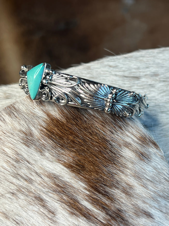 Native Made Turquoise and Floral Cuff