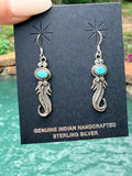 Native Made Turquoise and Silver Feather Earrings
