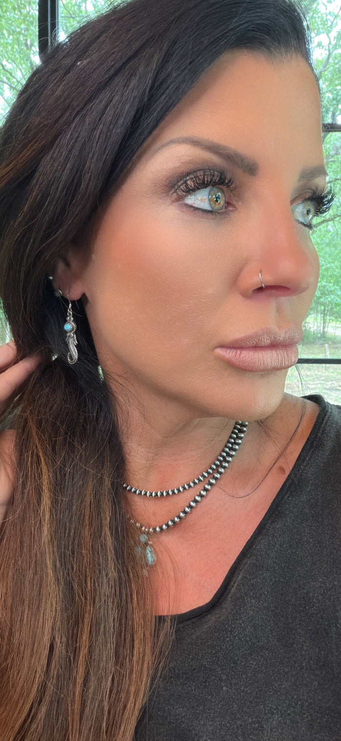 Native Made Turquoise and Silver Feather Earrings