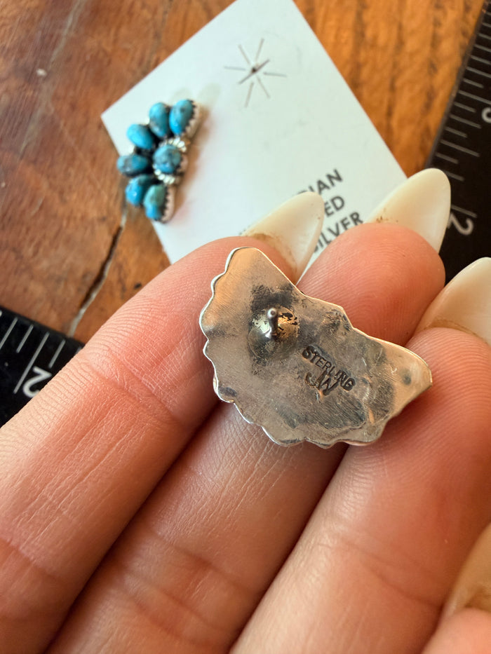 Native Made Turquoise and Sterling Silver Cluster Post Earrings