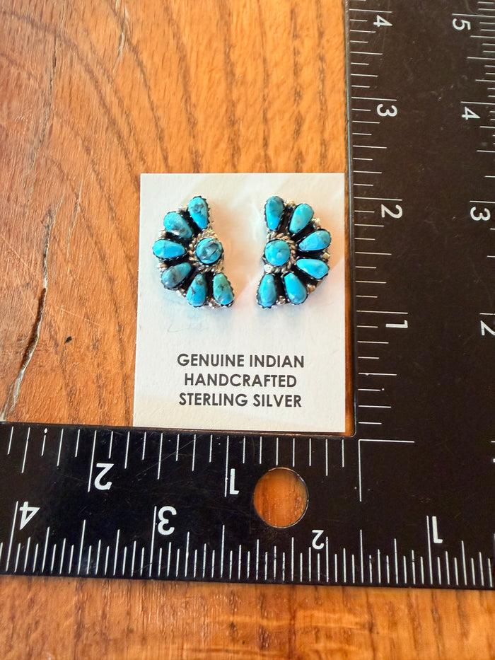 Native Made Turquoise and Sterling Silver Cluster Post Earrings