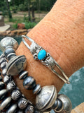 Native Made Turquoise and Sterling Silver Leaf Cuff