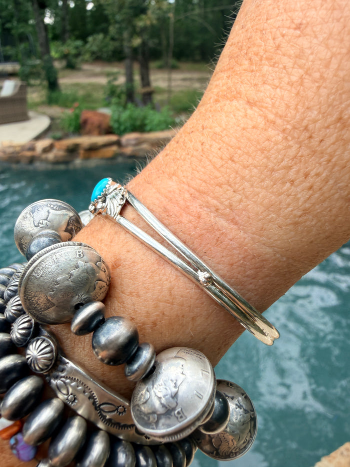 Native Made Turquoise and Sterling Silver Leaf Cuff