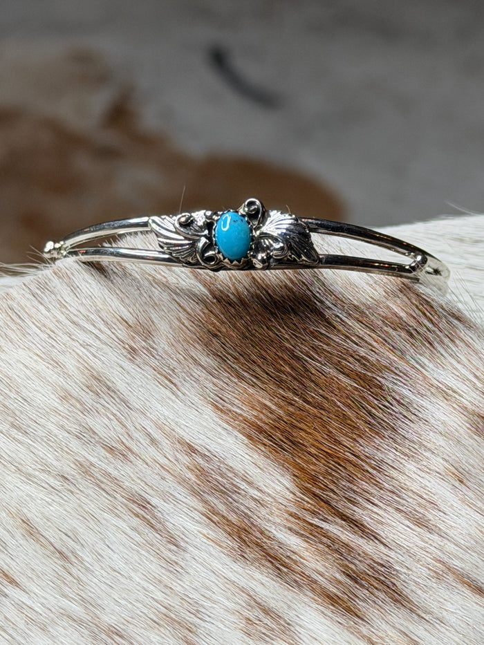 Native Made Turquoise and Sterling Silver Leaf Cuff